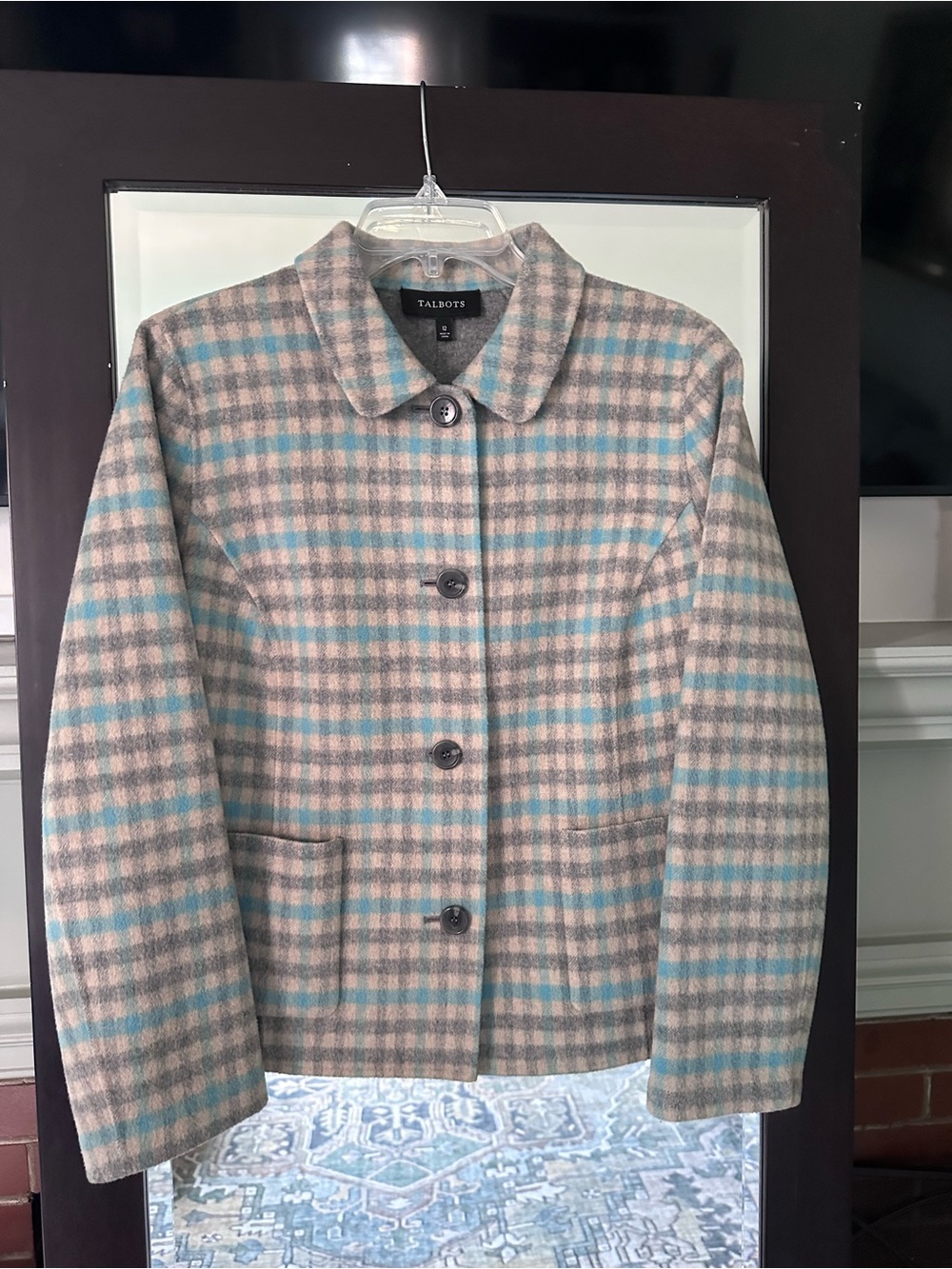 Talbots Plaid Wool Button-Up Jacket in Blue and Tan
